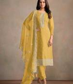Yellow organza silk semi stitched wedding suits