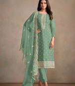 Light green organza silk semi stitched wedding suits