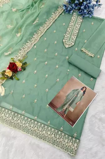 Light green organza silk semi stitched wedding suits