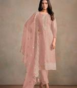 Baby pink organza silk semi stitched wedding suits
