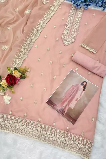 Baby pink organza silk semi stitched wedding suits