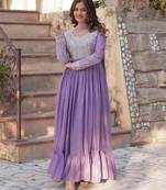 Lavender star georgette anarkali gown with embroidery beads & sequins work   fully stitched ethnic wear for women