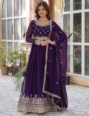 Purple faux blooming anarkali gown with intricate zari & sequin embroidery   fully stitched partywear for women 1