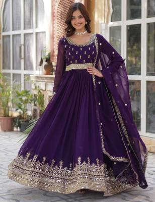 Purple faux blooming anarkali gown with intricate zari & sequin embroidery   fully stitched partywear for women 3