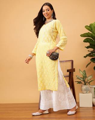 Hand embroidered white modal lucknowi chikankari palazzo 6