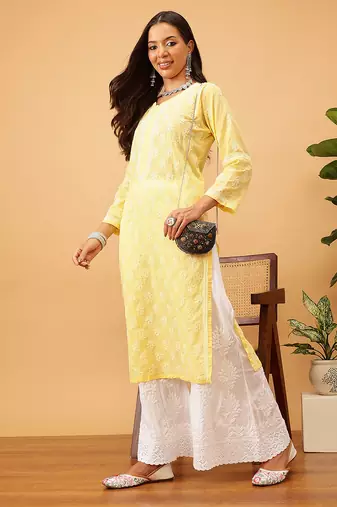 Hand embroidered white modal lucknowi chikankari palazzo