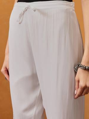 Hand embroidered white georgette lucknowi chikankari straight pant 6