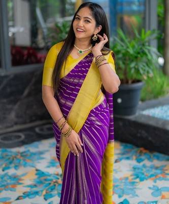 Multicolor silk blend saree with blouse 1