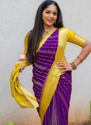 Multicolor silk blend saree with blouse 2