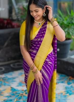 Multicolor silk blend saree with blouse 3