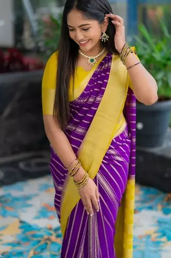 Multicolor silk blend saree with blouse