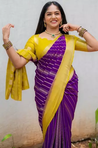 Multicolor silk blend saree with blouse