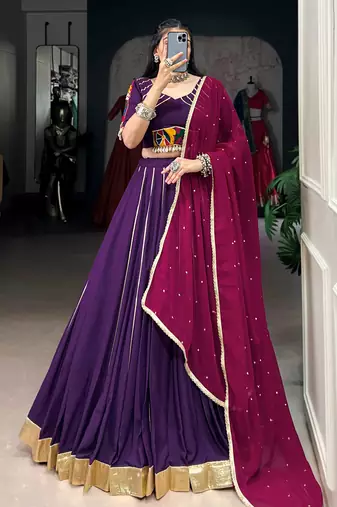 Enchanting Purple Pure Rayon Gota Patti Work Lehenga Choli