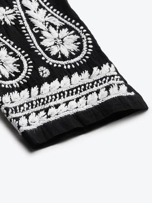 Hand embroidered black cotton lucknowi chikankari palazzo 6