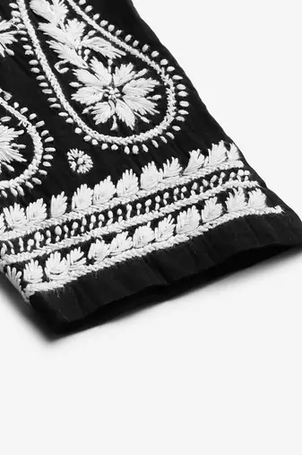 Hand embroidered black cotton lucknowi chikankari palazzo
