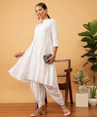 Hand embroidered white rayon lucknowi chikankari dhoti 6