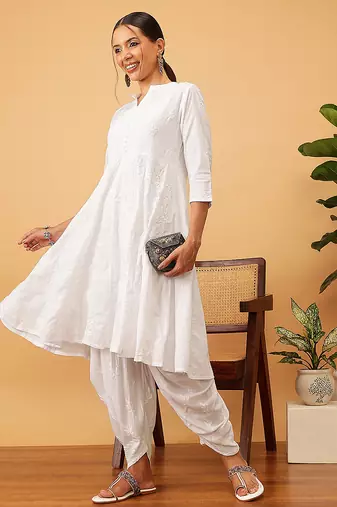 Hand embroidered white rayon lucknowi chikankari dhoti