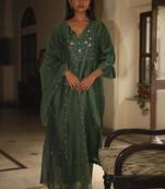 Bottle green glass beaded suit set