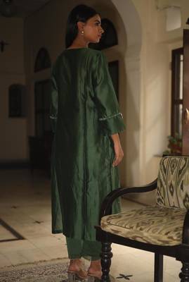 Bottle green glass beaded suit set 2