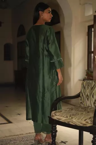 Bottle green glass beaded suit set