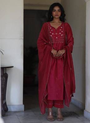 Magenta pink glass beaded suit set 1