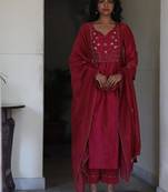 Magenta pink glass beaded suit set