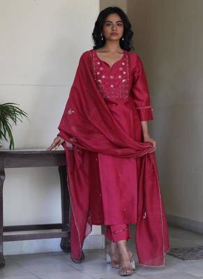 Magenta pink glass beaded suit set 2