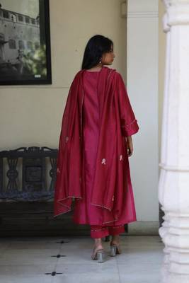 Magenta pink glass beaded suit set 3