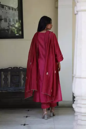 Magenta pink glass beaded suit set