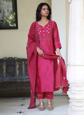 Magenta pink glass beaded suit set 4