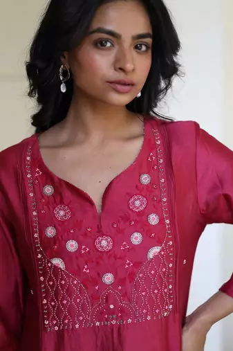 Magenta pink glass beaded suit set