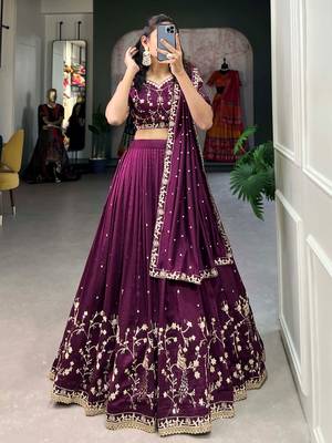 tantalizing wine silk sequins embroidered lehenga set choli with dupatta with dupatta 1