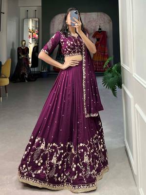 tantalizing wine silk sequins embroidered lehenga set choli with dupatta with dupatta 3