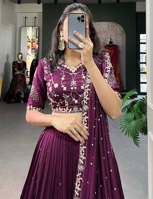 tantalizing wine silk sequins embroidered lehenga set choli with dupatta with dupatta 4