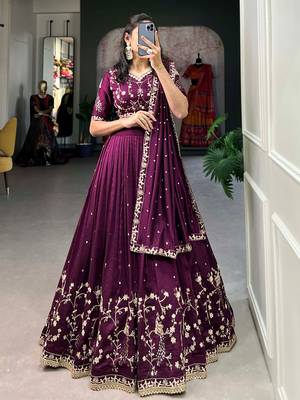 tantalizing wine silk sequins embroidered lehenga set choli with dupatta with dupatta 5