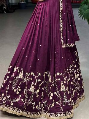 tantalizing wine silk sequins embroidered lehenga set choli with dupatta with dupatta 6
