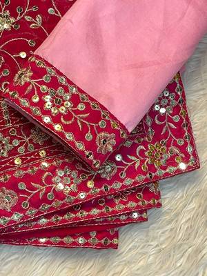 Pink Colour Soft Georgette Fabric Saree With Heavy Thread Work With Unstitched Blouse 2
