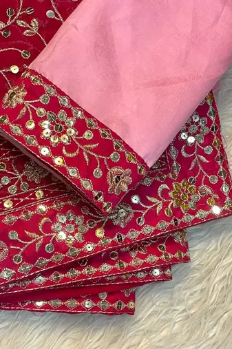 Pink Colour Soft Georgette Fabric Saree With Heavy Thread Work With Unstitched Blouse