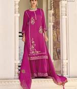 Pink premium embroidered pure jacquard readymade plazzo suit
