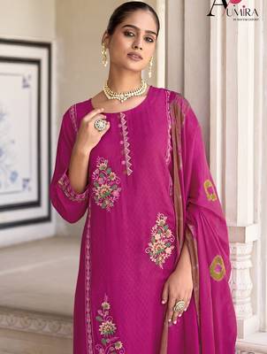 Pink premium embroidered pure jacquard readymade plazzo suit 3