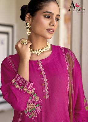 Pink premium embroidered pure jacquard readymade plazzo suit 4