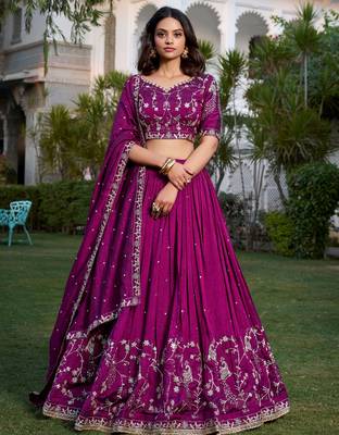 rich wine silk sequins embroidered lehenga set choli with dupatta with dupatta 1