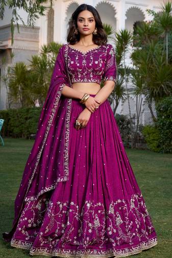 Rich Wine Silk Sequins Embroidered Lehenga Choli With Dupatta