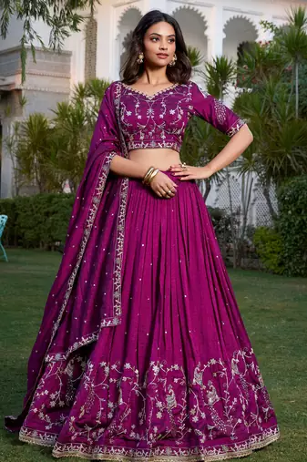 rich wine silk sequins embroidered lehenga set choli with dupatta with dupatta