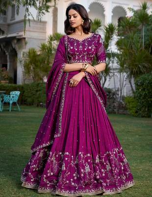 rich wine silk sequins embroidered lehenga set choli with dupatta with dupatta 3