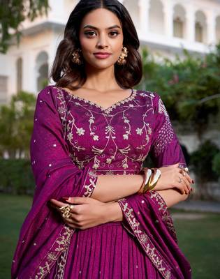 rich wine silk sequins embroidered lehenga set choli with dupatta with dupatta 4