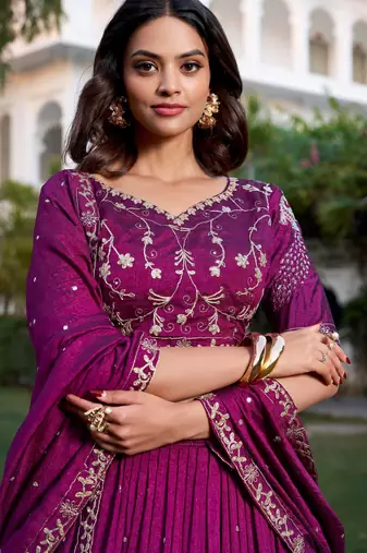 rich wine silk sequins embroidered lehenga set choli with dupatta with dupatta