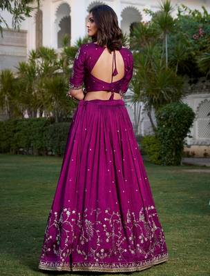 rich wine silk sequins embroidered lehenga set choli with dupatta with dupatta 5