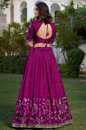 rich wine silk sequins embroidered lehenga set choli with dupatta with dupatta
