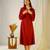 Maroon tropical twill plain cusffed slessves shirt midi derss